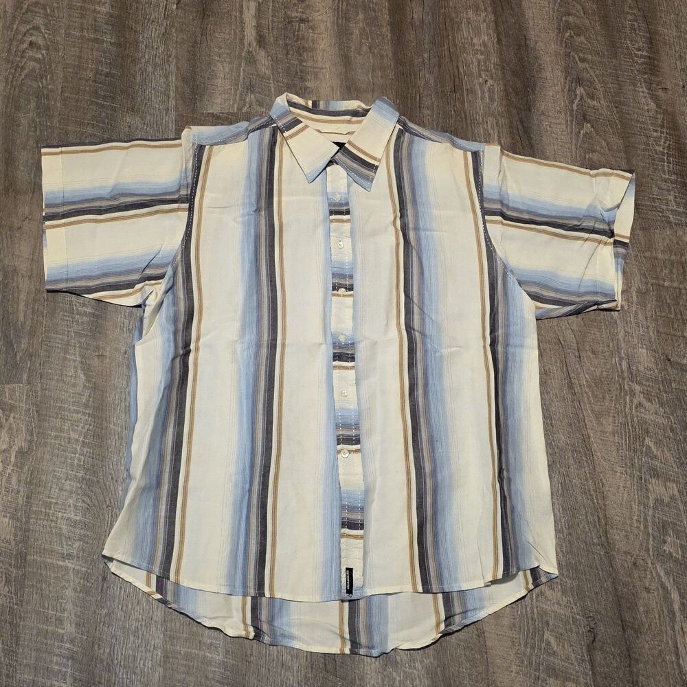 Smash 100% Linen Men's Short Sleeve Stripe Button Down Shirt Blue White Size XL
